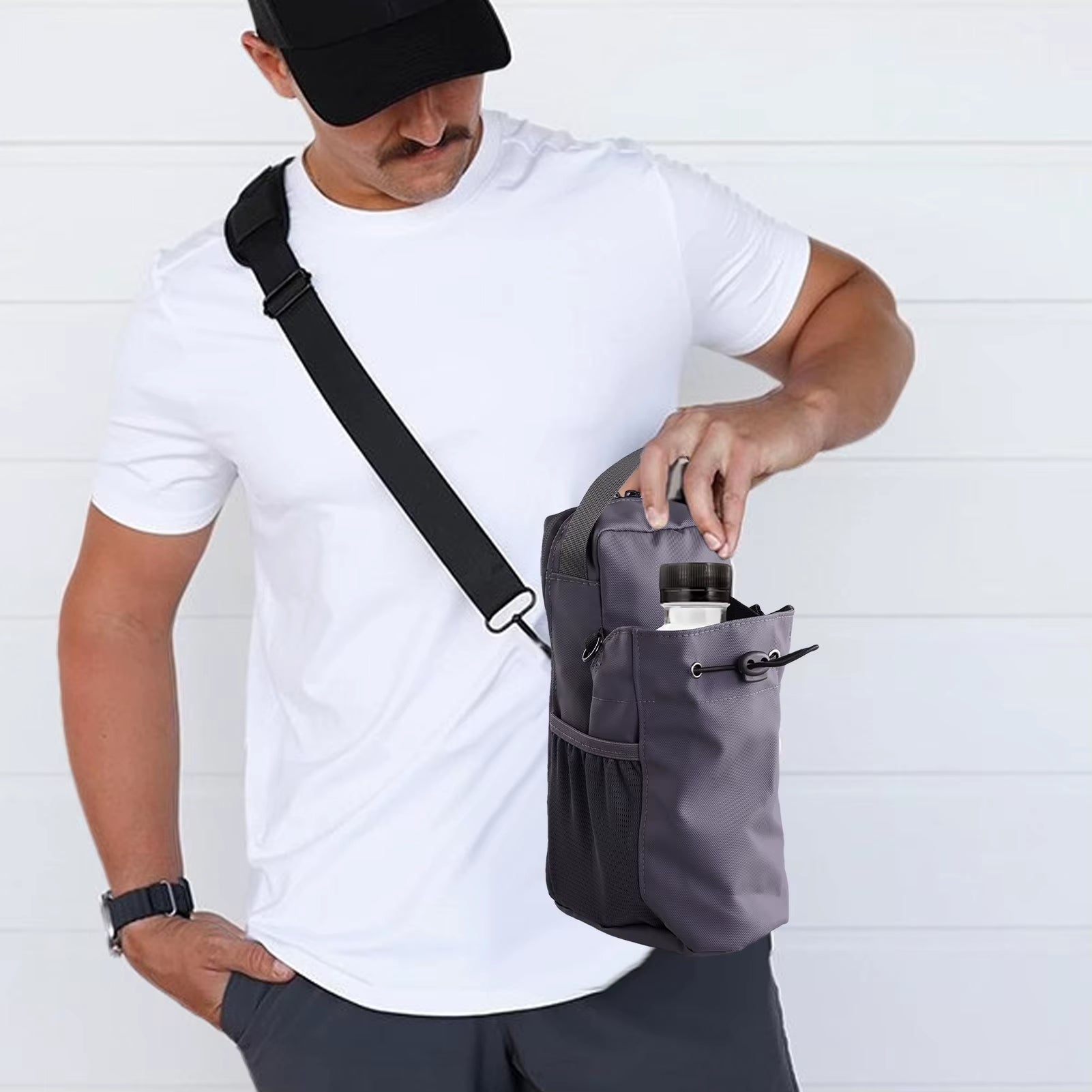 Magnetic Fitness Water Bottle Holder Crossbody Sling Bag Waterproof Non Slip Large Capacity for Gym Outdoor Sports Phone Pocket