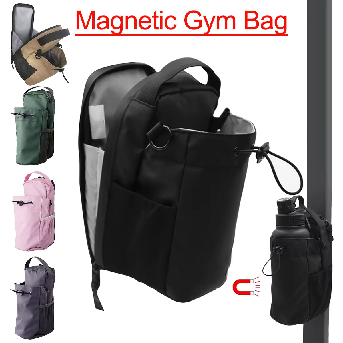 Magnetic Fitness Water Bottle Holder Crossbody Sling Bag Waterproof Non Slip Large Capacity for Gym Outdoor Sports Phone Pocket
