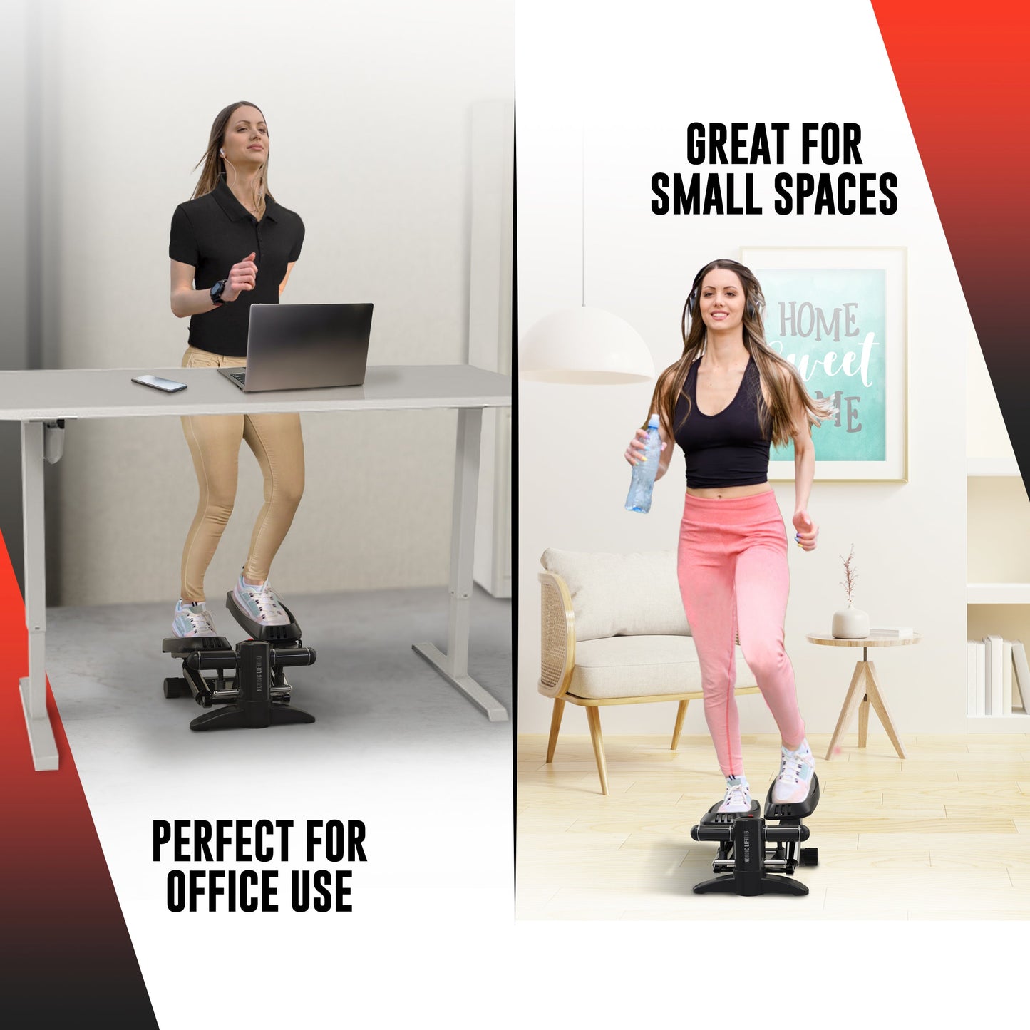 Home Workout Mini Stepper - W/ Resistance Bands Set and Built-In Tracking Monitor